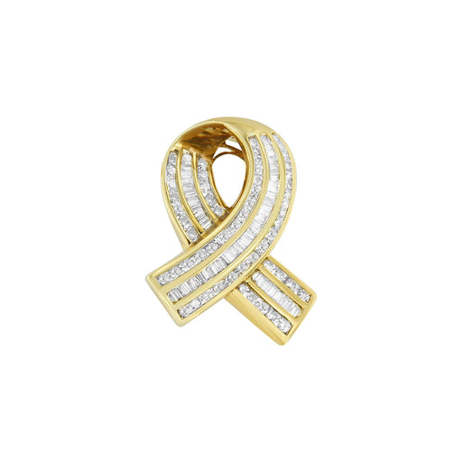 Bids.com 14K Yellow Gold 2 5/8 cttw Channel Set White Diamond Awareness Ribbon Pendant Necklace (G-H Color, VS1-VS2 Clarity) - NO CHAIN Necklaces White Smoke Yellow.Gold / 18