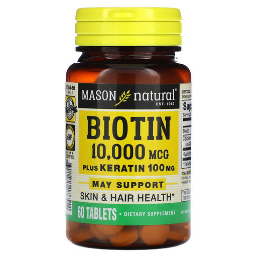 Mason Natural Mason Natural Biotin 10,000 mcg Plus Keratin 100 mg – Strength & Beauty (60 Tablets) Vitamins & Supplements White Smoke