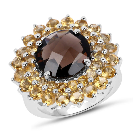Bids.com 8.56 Carat Genuine Smoky Quartz & Citrine .925 Sterling Silver Ring Rings White Smoke size 6.00,size 7.00,size 8.00,size 9.00,size 5.00