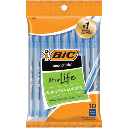 BiC BIC Round Stic Grip Ballpoint Pens - 120 Count (12 Packs of 10) - Blue Ink Pens Goldenrod