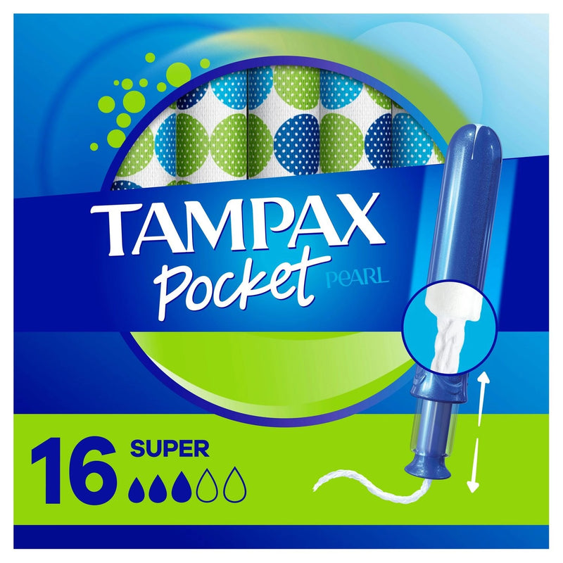 Tampax Tampax Pocket Pearl Compact Tampons Super Absorbency With BPA-Free Plastic Applicator And LeakGuard Braid, Unscented Tampons Yellow Green