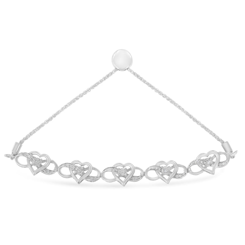 Bids.com .925 Sterling Silver Miracle Set Diamond Accented Infinity Hearts 6â€-9â€ Adjustable Bolo Bracelet (H-I Color, I2-I3 Clarity) Bracelets White Smoke White.Sterling Silver / 7