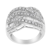 Bids.com .925 Sterling Silver 1.0 Cttw Channel Set Alternating Round and Baguette Diamond Cross-over Bypass Ring Band (I-J Color, I2-I3 Clarity) - Size 7 Rings White Smoke 8 / White.Sterling Silver,6 / White.Sterling Silver,7 / White.Sterling Silver,9 / White.Sterling Silver