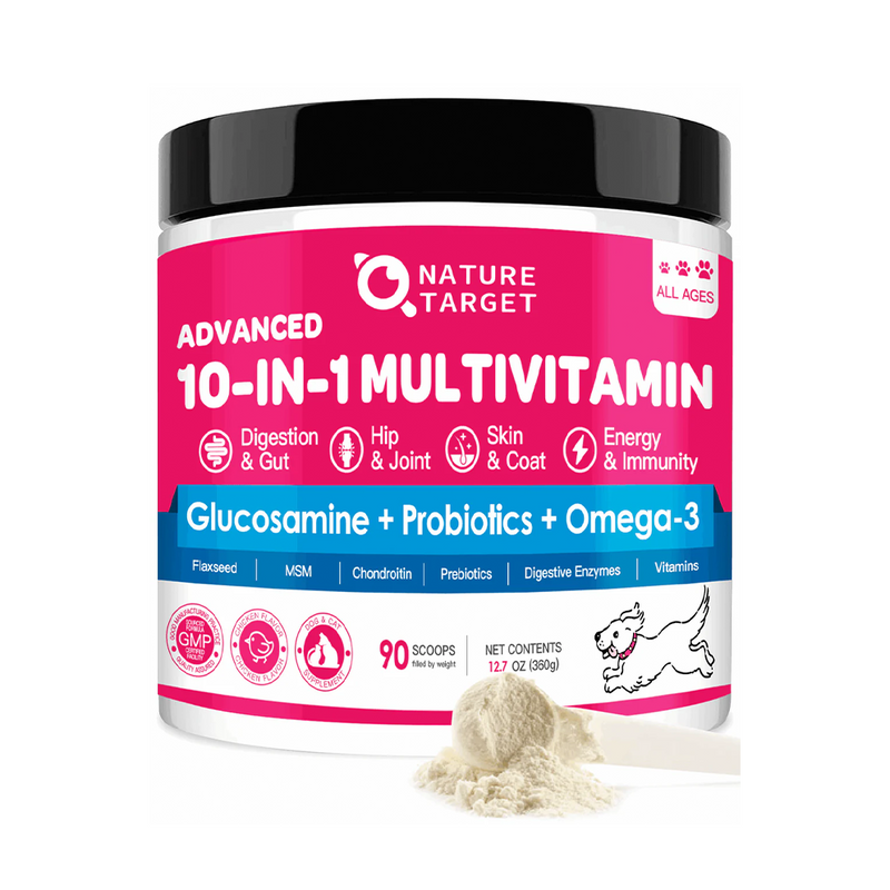 Nature Target 10-in-1 Vitamins for Dog & Cat, 5 Billion CFUs, 90 Scoops Pet Vitamins Supplements White Smoke