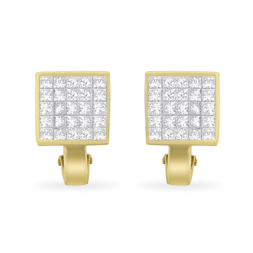 Bids.com 14K Yellow Gold 3-1/5 Cttw Princess Cut Diamond Â¾ Square Invisible Set Grid Huggy Style Omega Back Stud Earrings (G-H Color, VS1-VS2 Clarity) Earrings White Smoke Yellow.Gold / 3.2