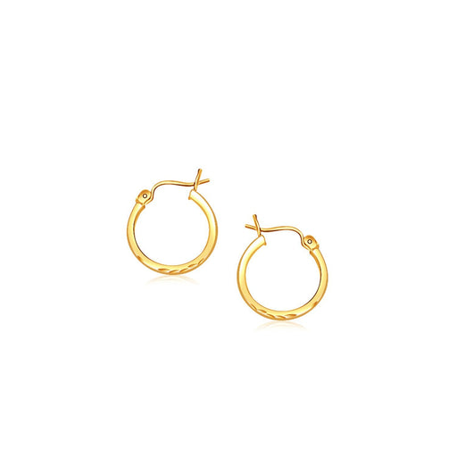 Bids.com 14k Yellow Gold Slender Hoop Earring with Diamond-Cut Finish (15mm Diameter) Earrings White Smoke Yellow Gold