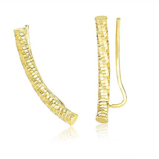 Bids.com 14k Yellow Gold Curved Tube Earrings with Diamond Cuts Earrings White Smoke Yellow Gold