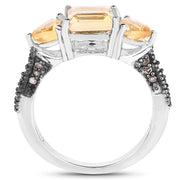 Bids.com 2.71 Carat Genuine Citrine and Champagne Diamond .925 Sterling Silver Ring Rings White Smoke size 7.00,size 8.00,size 6.00,size 9.00