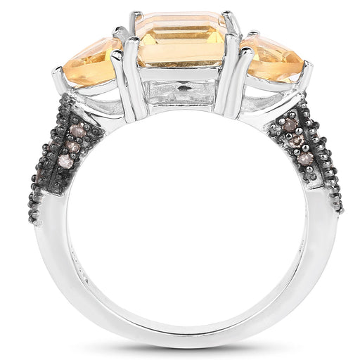 Bids.com 2.71 Carat Genuine Citrine and Champagne Diamond .925 Sterling Silver Ring Rings White Smoke size 7.00,size 8.00,size 6.00,size 9.00