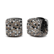 Bids.com Black Rhodium Plated 18K White Gold 12 5/8 Cttw Multi Color Diamond Square Domed Huggie Hoop Earrings  (Brown, Black, G-H Color, SI1-SI2 Clarity) Earrings White Smoke WhiteBlack.Gold / 12.67