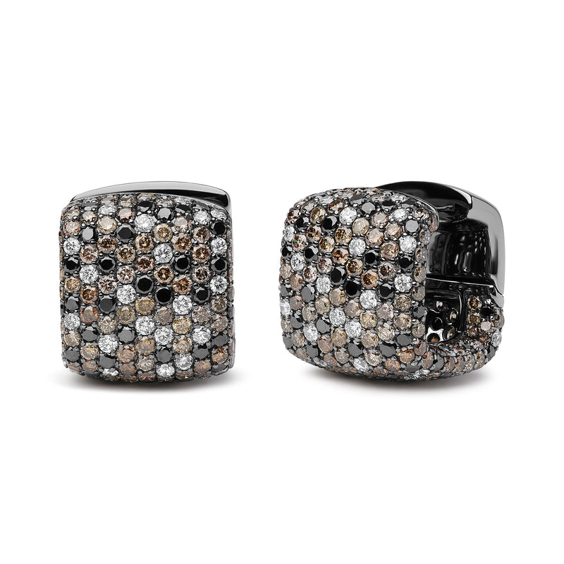 Bids.com Black Rhodium Plated 18K White Gold 12 5/8 Cttw Multi Color Diamond Square Domed Huggie Hoop Earrings  (Brown, Black, G-H Color, SI1-SI2 Clarity) Earrings White Smoke WhiteBlack.Gold / 12.67