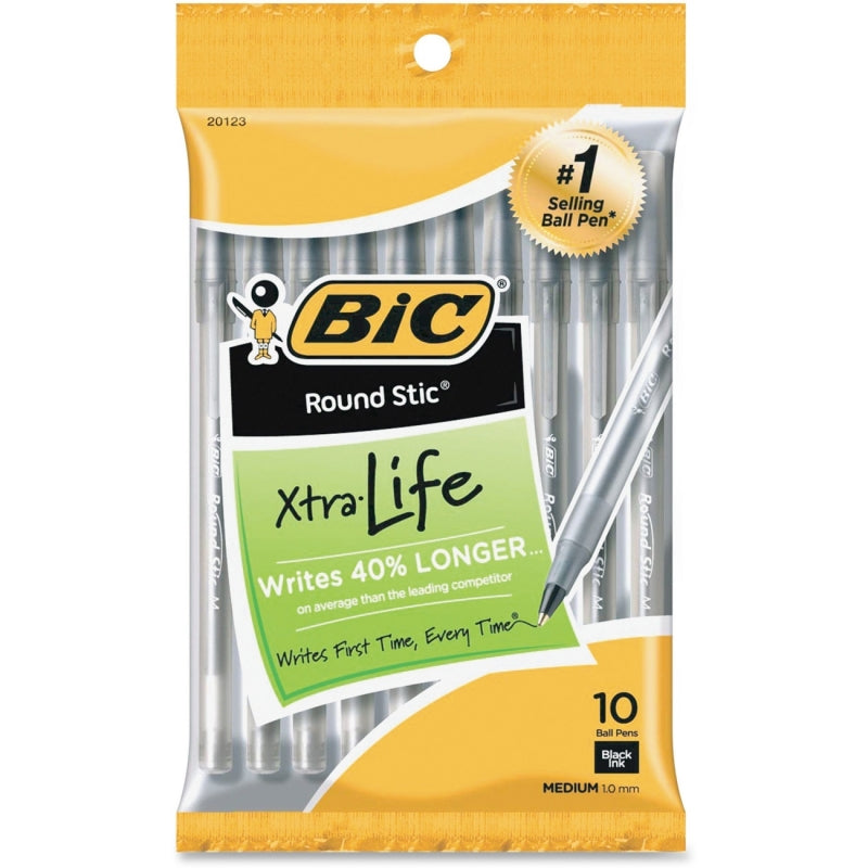 BiC BIC Round Stic Grip Ballpoint Pens - 120 Count (12 Packs of 10) - Black Ink Pens Sandy Brown