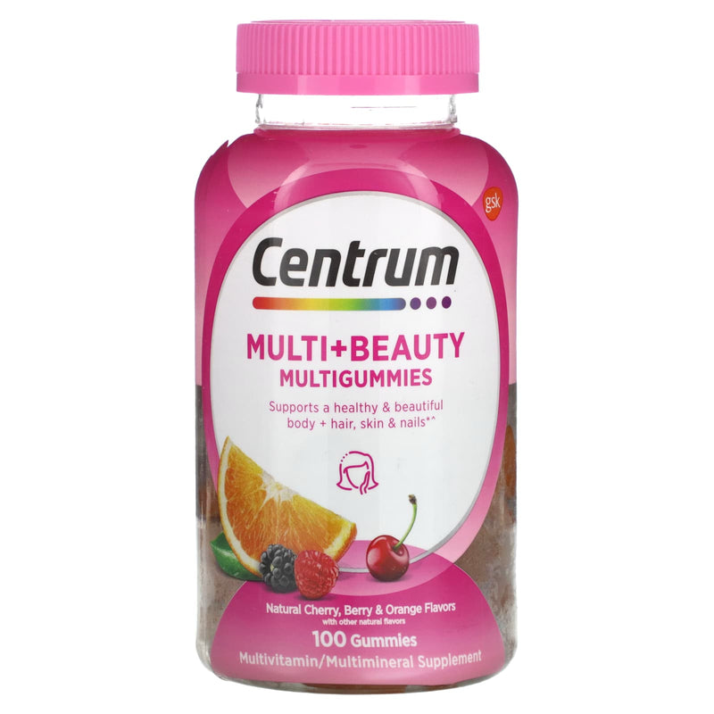 Centrum Centrum Multigummies, Dual Action, Multi + Beauty, 2500 Mcg, Gummies, Natural Cherry, Berry & Orange Flavors Vitamins & Supplements White Smoke