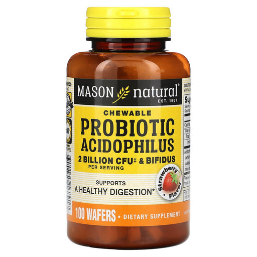 Mason Natural Mason Natural Chewable Acidophilus With Bifidus Wafers Strawberry Vitamins & Supplements White Smoke