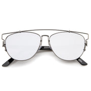 zeroUV Modern Metal Crossbar Mirrored Lens Flat Front Sunglasses A145 Sunglasses White Smoke Gunmetal Silver Mirror