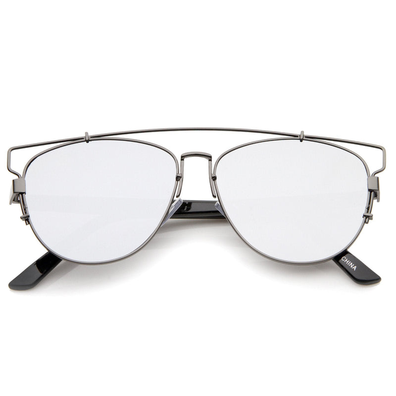 zeroUV Modern Metal Crossbar Mirrored Lens Flat Front Sunglasses A145 Sunglasses White Smoke Gunmetal Silver Mirror