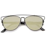 zeroUV Modern Metal Crossbar Mirrored Lens Flat Front Sunglasses A145 Sunglasses White Smoke Black Gold Mirror