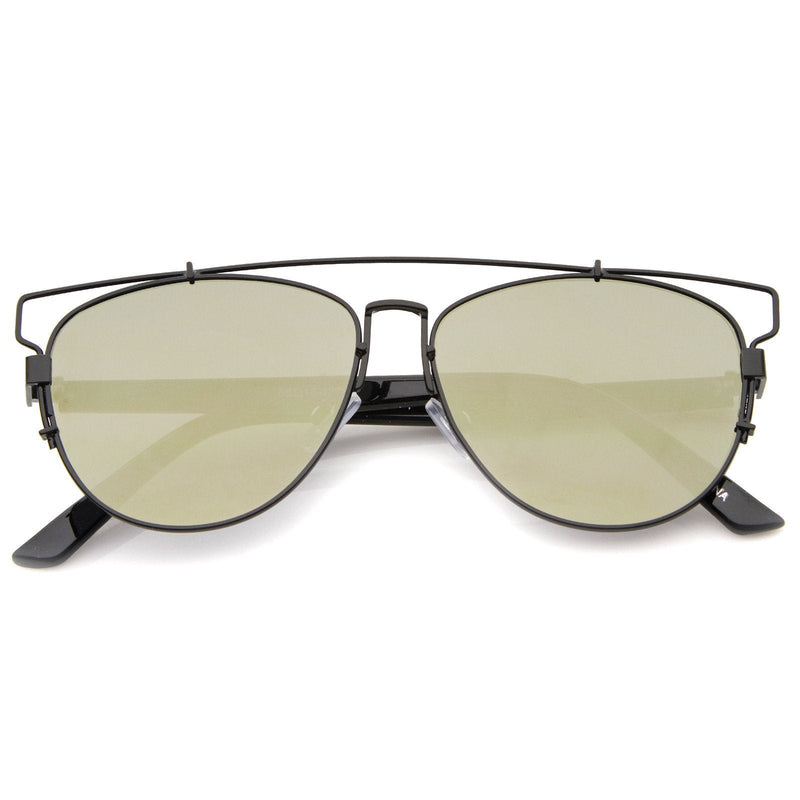 zeroUV Modern Metal Crossbar Mirrored Lens Flat Front Sunglasses A145 Sunglasses White Smoke Black Gold Mirror