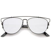 zeroUV Modern Metal Crossbar Mirrored Lens Flat Front Sunglasses A145 Sunglasses Lavender Black Silver Mirror