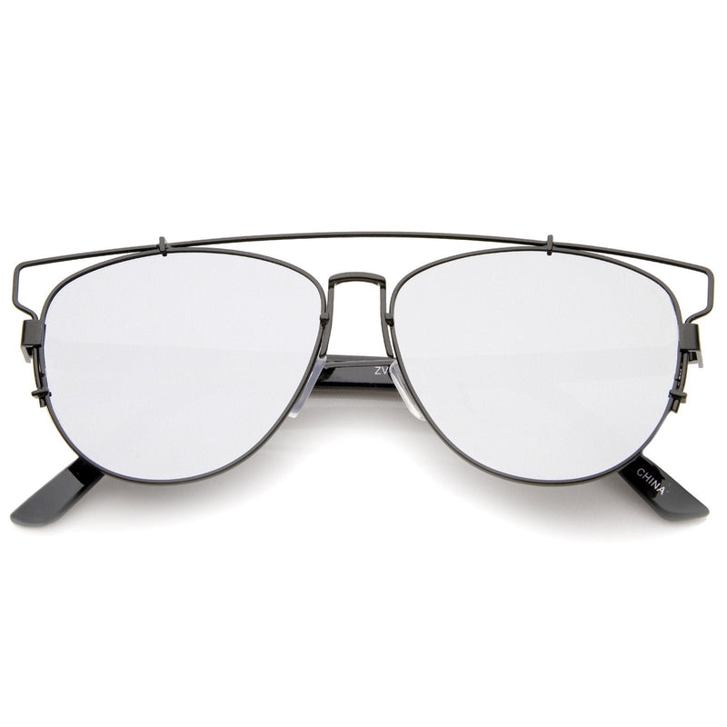 zeroUV Modern Metal Crossbar Mirrored Lens Flat Front Sunglasses A145 Sunglasses Lavender Black Silver Mirror