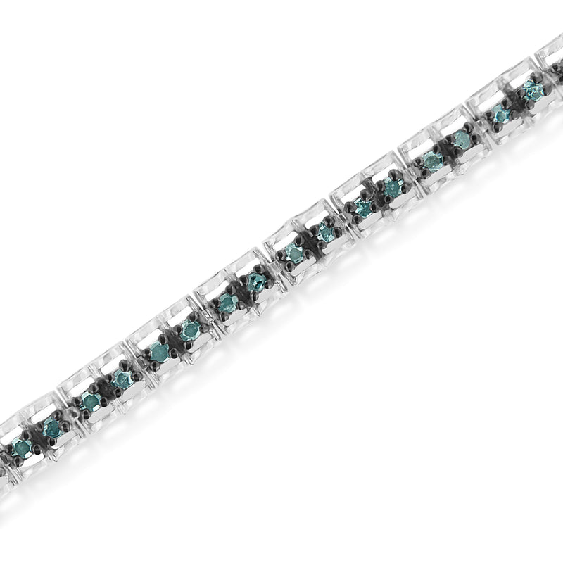 Bids.com Black Rhodium over .925 Sterling Silver 1.0 Cttw Rose Cut Diamond Double-Link 7" Tennis Bracelet (Blue Color, I1-I2 Clarity) Bracelets White Smoke White.Sterling Silver / 7