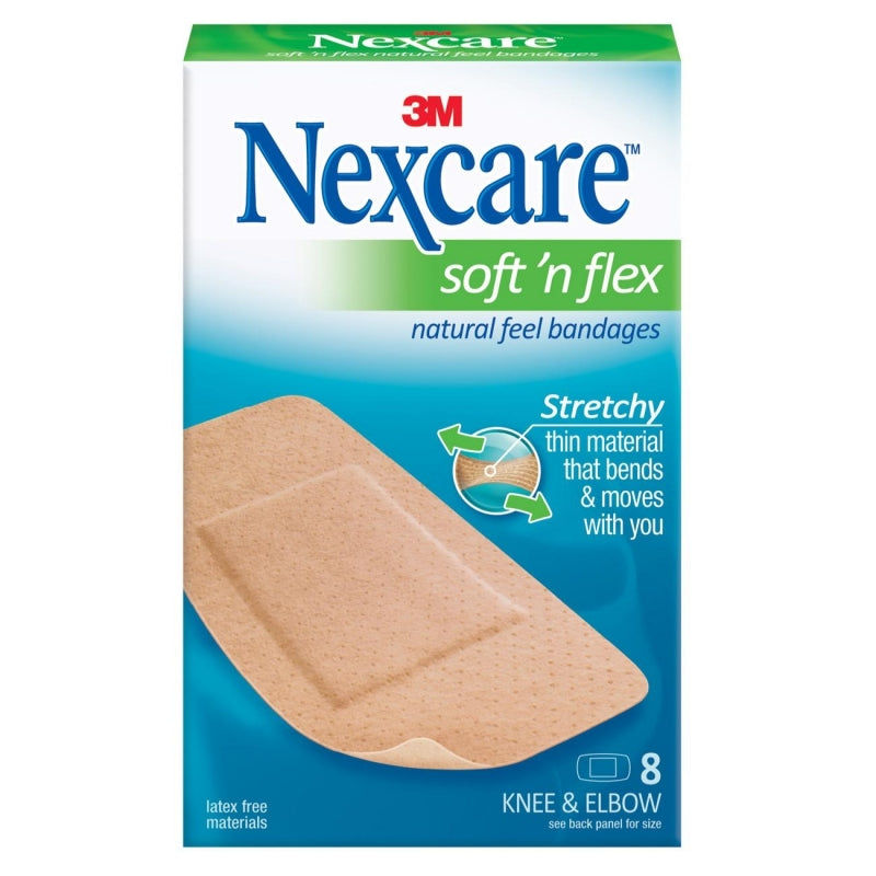 Nexcare Nexcare Soft 'n Flex, Bandages, Natural Feel, Knee & Elbow Medical Tape & Bandages White Smoke
