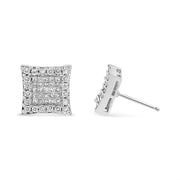 Bids.com 14K White Gold 1.00 Cttw Princess And Round-Cut Diamond Square Stud Earrings (G-H Color, SI1-SI2 Clarity) Earrings White Smoke White.Gold / 1.01