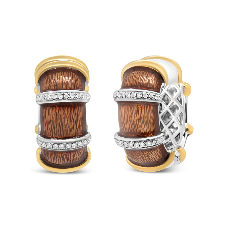 Bids.com 18K Yellow and White Gold Flash Plated .925 Sterling Silver Clear Brown Enamel 9/10 Cttw Round Diamonds Huggie Hoop Earrings (F-G Color, VS1-VS2 Clarity) Earrings White Smoke YellowWhite.Sterling Silver / 0.93