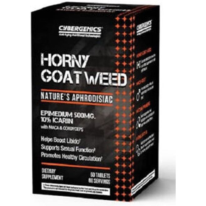 Cybergenics Cybergenics Horny Goat Weed 500mg Nature's Aphrodisiac 60 Tablets Vitamins & Supplements Black