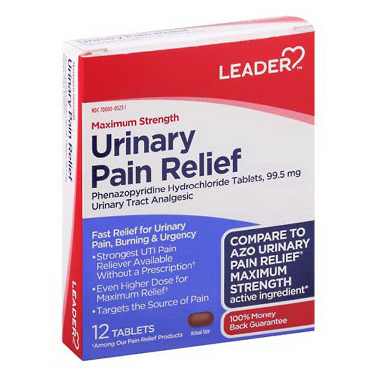 Leader Health Care Leader Urinary Pain Relief Max Strength, 99.5 mg Phenazopyridine HCl, 12 Tablets Medicine & Drugs White Smoke