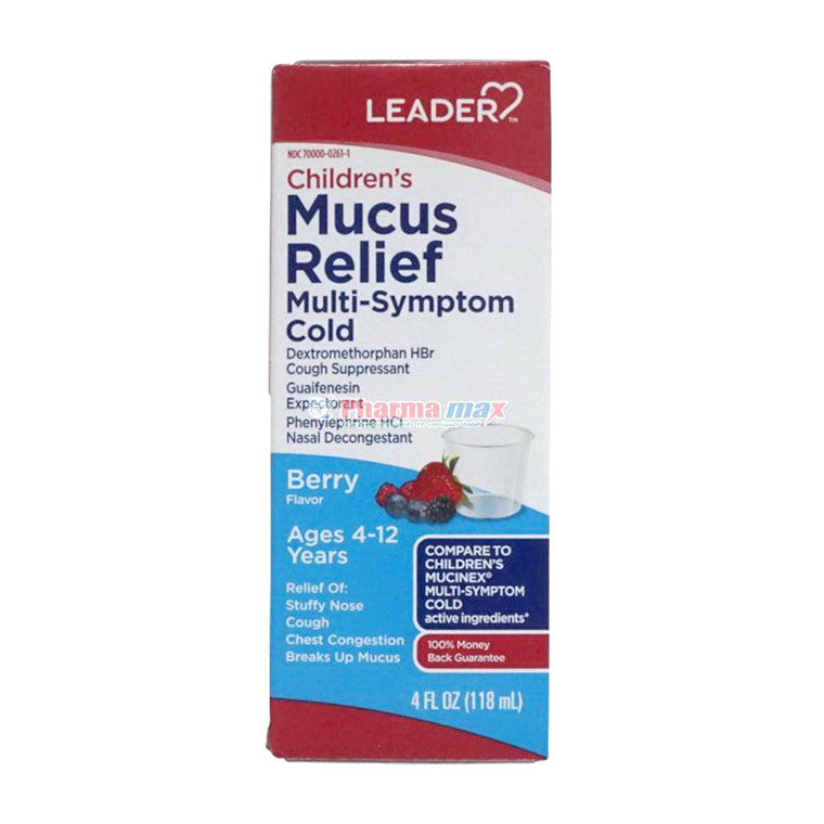 Leader Leader Childrens Mucus Relief Multi Symptom Cold, Berry Flavor, 4 Oz Health Care Lavender