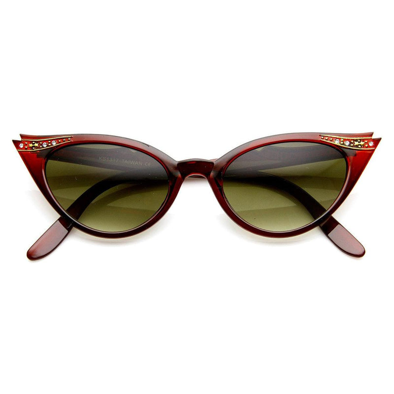zeroUV Elegant 50s Vintage Womens Fashion Rhinestone Cat Eye Sunglasses 8433 Sunglasses White Smoke Red