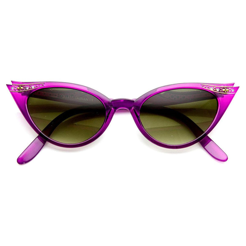 zeroUV Elegant 50s Vintage Womens Fashion Rhinestone Cat Eye Sunglasses 8433 Sunglasses White Smoke Purple