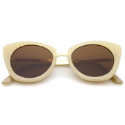 zeroUV Women's Bold Round Metal Temple Cat Eye Sunglasses A526 Sunglasses White Smoke Creme Gold Brown