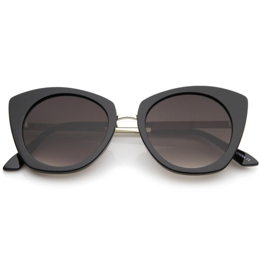 zeroUV Women's Bold Round Metal Temple Cat Eye Sunglasses A526 Sunglasses White Smoke Black Silver Lavender