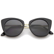 zeroUV Women's Bold Round Metal Temple Cat Eye Sunglasses A526 Sunglasses Dark Slate Gray Black Gold Smoke