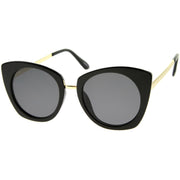 zeroUV Women's Bold Round Metal Temple Cat Eye Sunglasses A526 Sunglasses White Smoke Creme Gold Brown,Black Silver Lavender,Black Gold Smoke,Tortoise Gold Amber