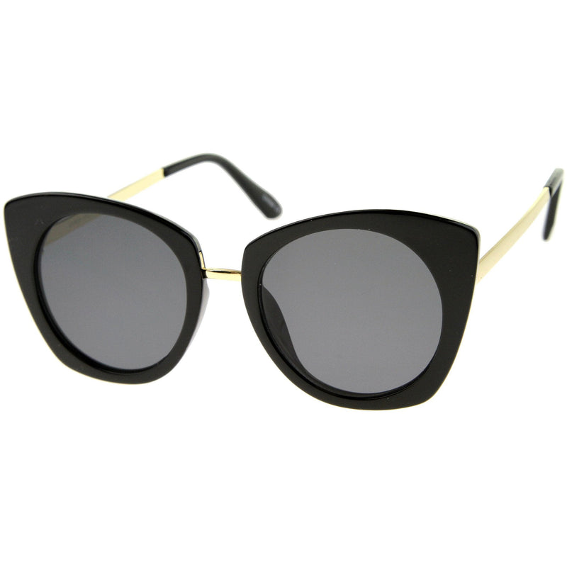 zeroUV Women's Bold Round Metal Temple Cat Eye Sunglasses A526 Sunglasses White Smoke Creme Gold Brown,Black Silver Lavender,Black Gold Smoke,Tortoise Gold Amber