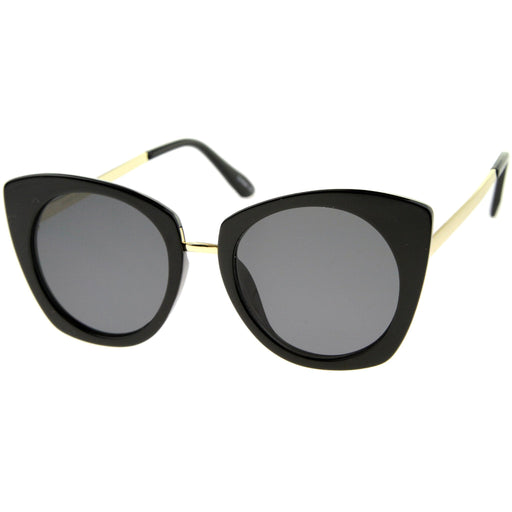 zeroUV Women's Bold Round Metal Temple Cat Eye Sunglasses A526 Sunglasses White Smoke Creme Gold Brown,Black Silver Lavender,Black Gold Smoke,Tortoise Gold Amber