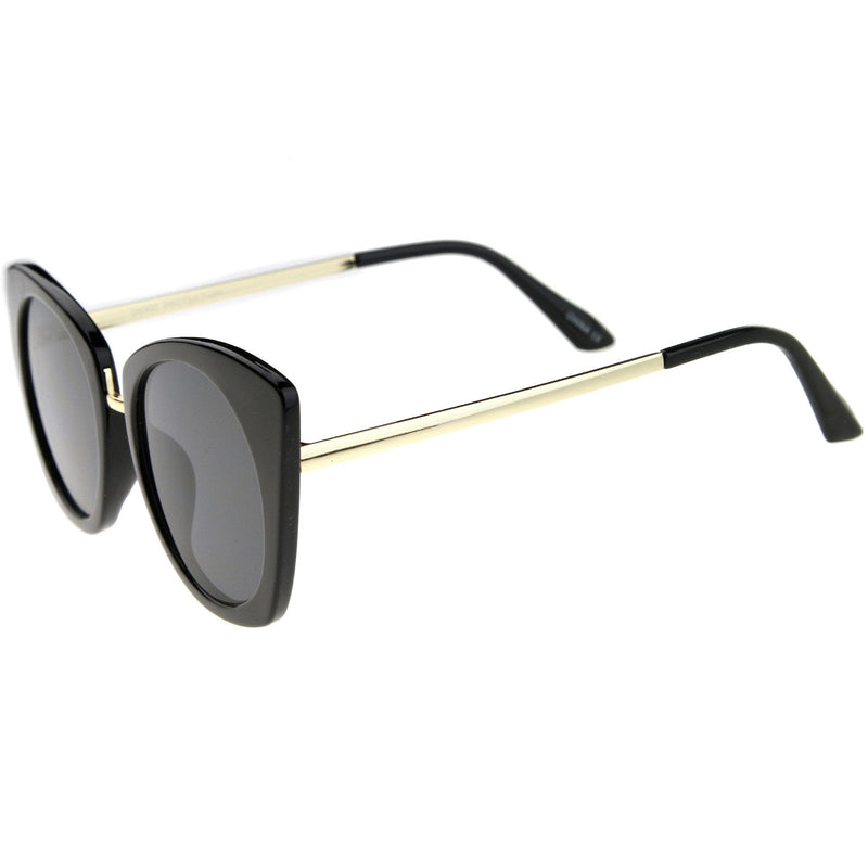 zeroUV Women's Bold Round Metal Temple Cat Eye Sunglasses A526 Sunglasses White Smoke Creme Gold Brown,Black Silver Lavender,Black Gold Smoke,Tortoise Gold Amber