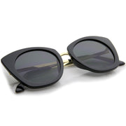 zeroUV Women's Bold Round Metal Temple Cat Eye Sunglasses A526 Sunglasses White Smoke Creme Gold Brown,Black Silver Lavender,Black Gold Smoke,Tortoise Gold Amber