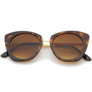 zeroUV Women's Bold Round Metal Temple Cat Eye Sunglasses A526 Sunglasses White Smoke Tortoise Gold Amber
