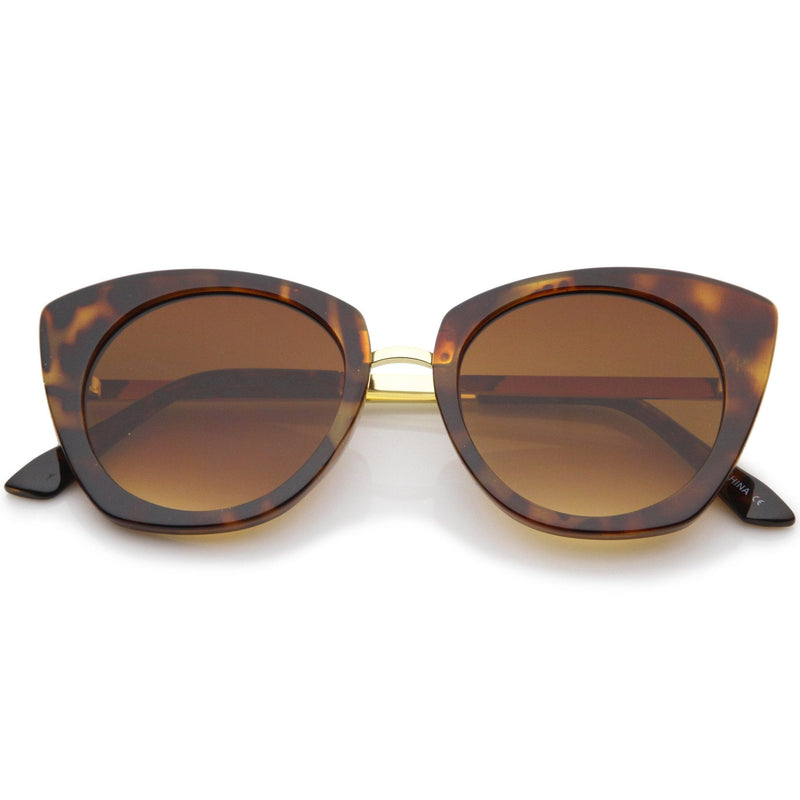 zeroUV Women's Bold Round Metal Temple Cat Eye Sunglasses A526 Sunglasses White Smoke Tortoise Gold Amber