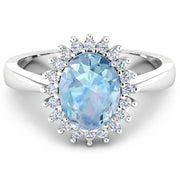 Bids.com 1.24 Carat Genuine Aquamarine and White Diamond 14K White Gold Ring Rings White Smoke size 6.00,size 7.00,size 8.00,size 9.00