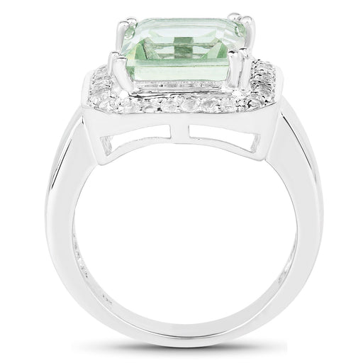 Bids.com 5.21 Carat Genuine Green Amethyst and White Topaz .925 Sterling Silver Ring Rings White Smoke size 7.00,size 6.00,size 8.00,size 9.00