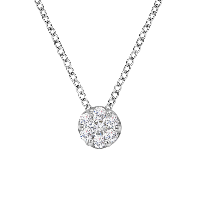 Bids.com 14K White Gold 1/4 Cttw Shared Prong Set Round-Ct Diamond 7 Stone Floral Cluster 18" Pendant Necklace (H-I Color, SI2-I1 Clarity) Necklaces White Smoke White.Gold / 18