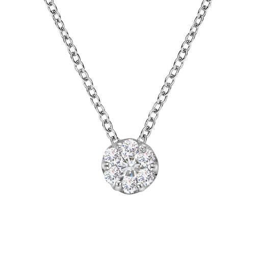 Bids.com 14K White Gold 1/4 Cttw Shared Prong Set Round-Ct Diamond 7 Stone Floral Cluster 18" Pendant Necklace (H-I Color, SI2-I1 Clarity) Necklaces White Smoke White.Gold / 18