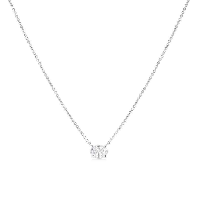 Bids.com 14K White Gold 1/2 Cttw Lab Grown Oval Shape Solitaire Diamond East West 18" Pendant Necklace (E-F Color, VS1-VS2 Clarity) Necklaces White Smoke White.Gold / 18