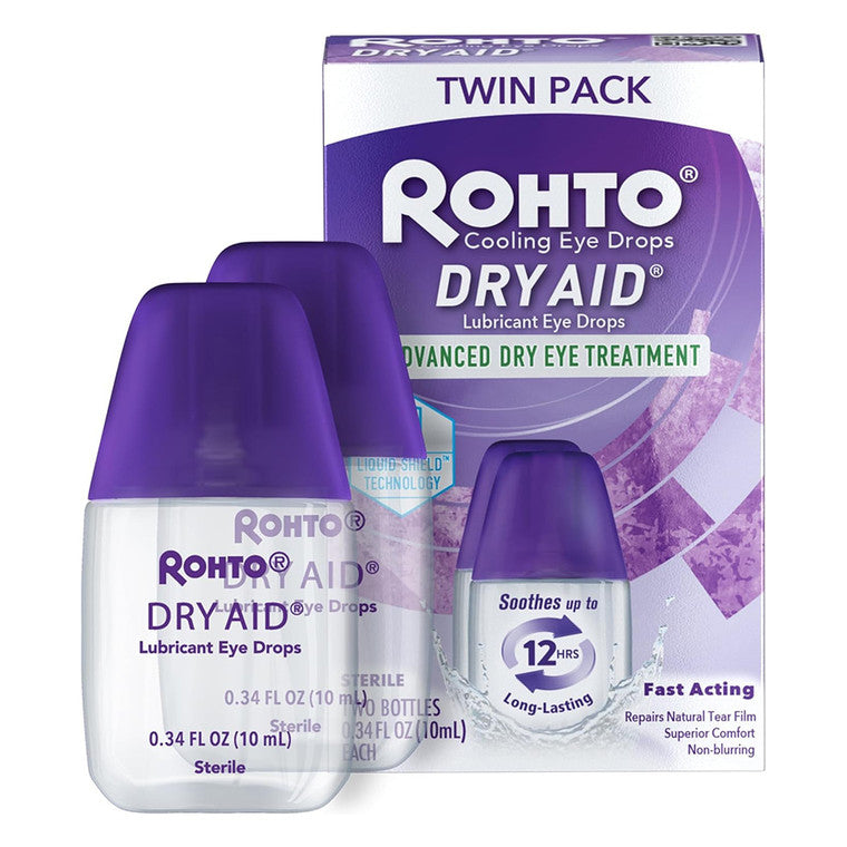 Rohto Rohto Dry-Aid Lubricant Eye Drops, Dual Pack - 0.34 fl oz x 2 Eye Drops & Lubricants White Smoke