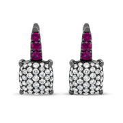 Bids.com Black Rhodium Plated 18K White Gold 7/8 Cttw Round Diamond and Graduated Red Ruby Drop Earrings (F-G Color, VS1-VS2 Clarity) Earrings White Smoke White.Gold / 0.84